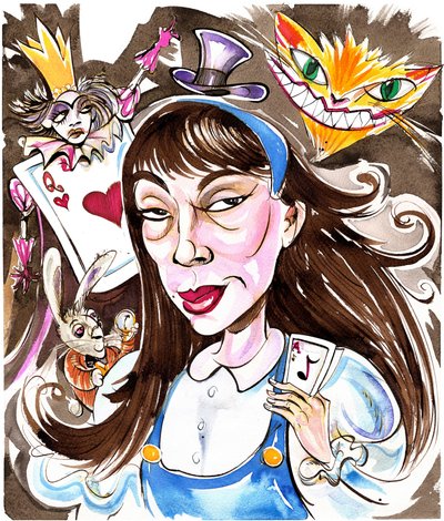 Unsuk Chin - caricature as Alice from her 2007 opera Alice in Wonderland by Neale Osborne